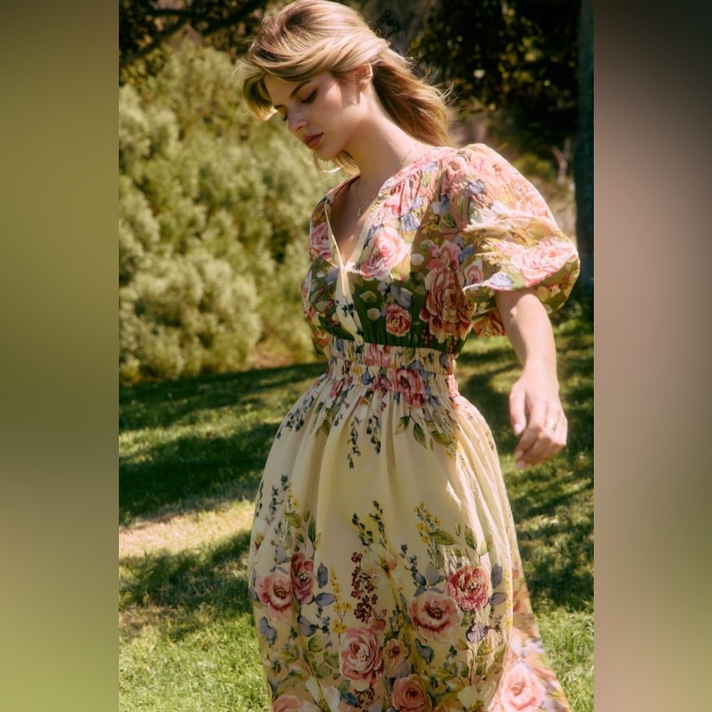 Floral Puff Sleeve Midi Dress - Picture 3 of 4